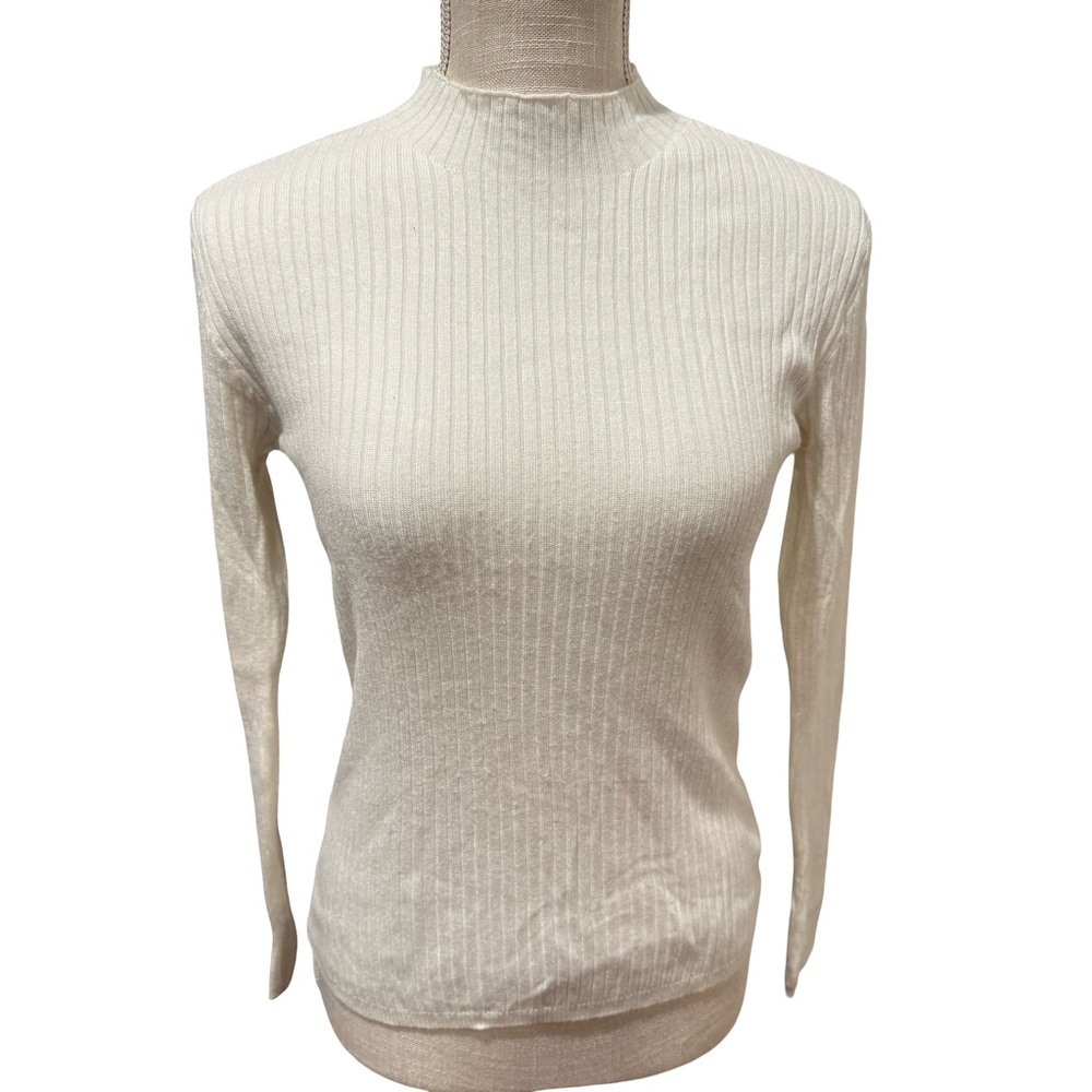 Calliope Cream Mock Turtleneck Ribbed Sweater